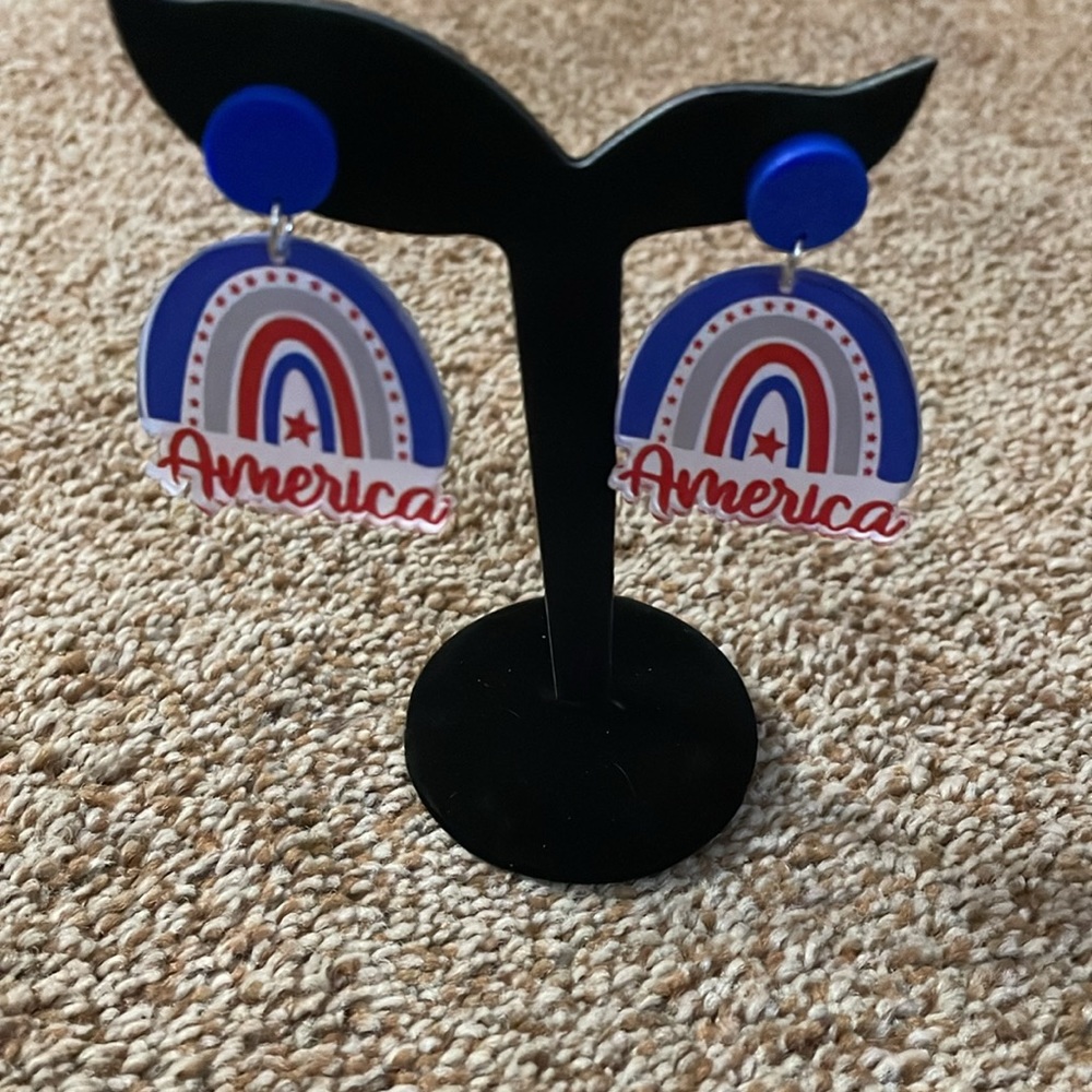 Independence Day America letter, rainbow design, dangle, post earrings